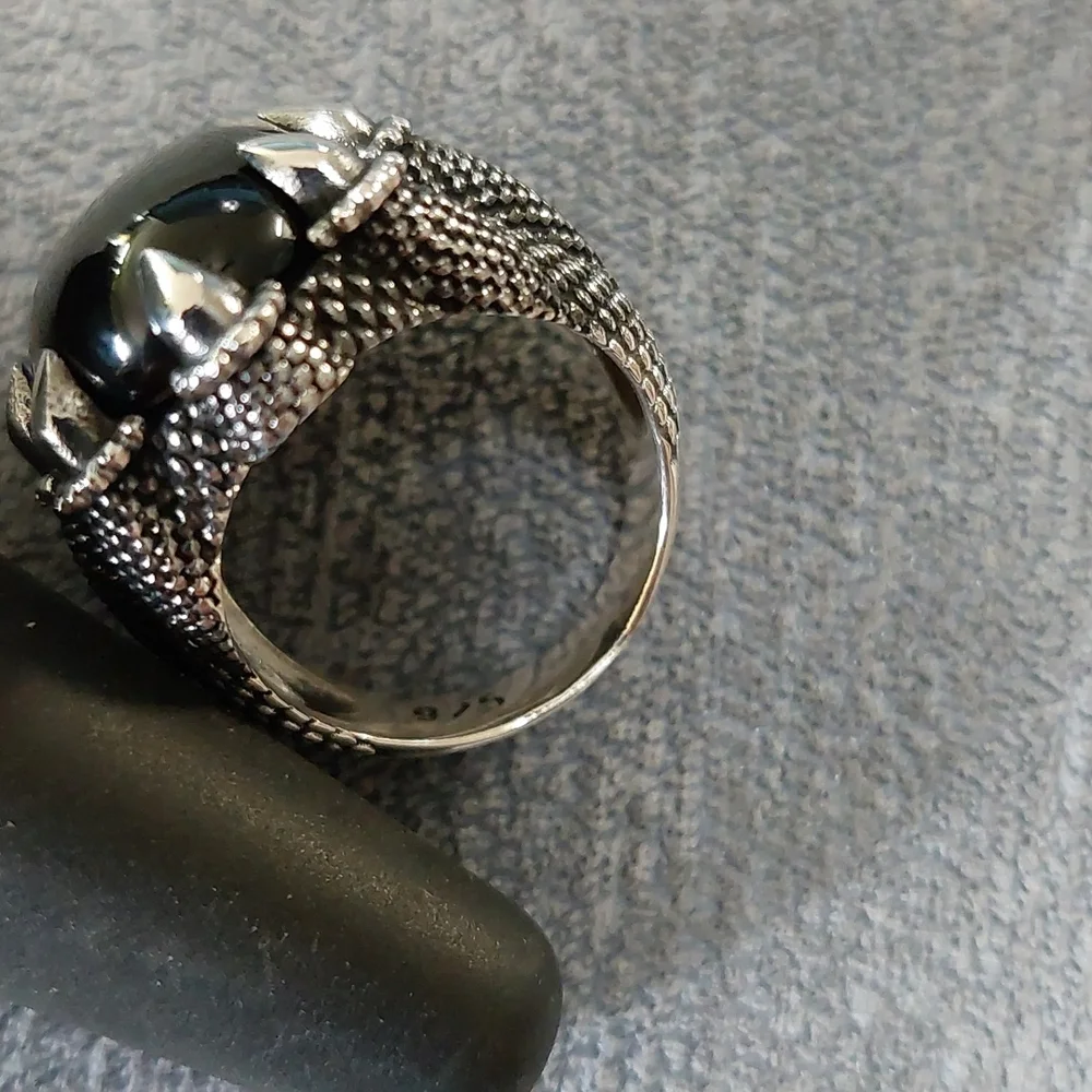 Sterling Silver Oxidized Eagle Claw Sz 9 Cabochon Ring 26mm H  23mm W